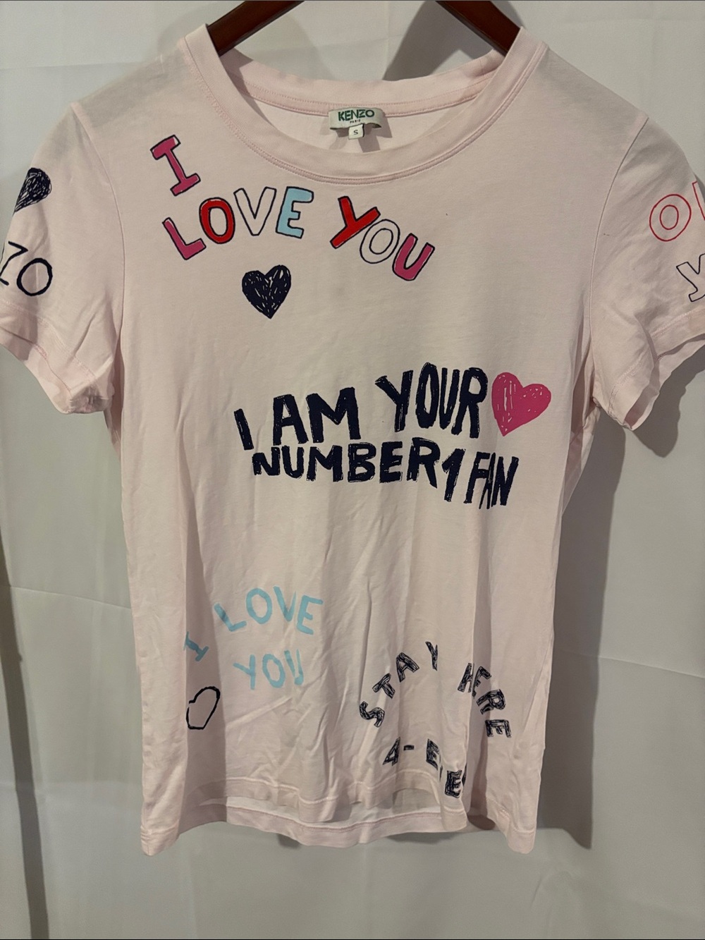 Kenzo Light Pink Graphic 'I Am Your Number 1 Fan' Tee
